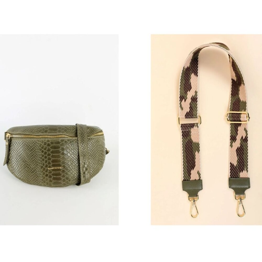 Italian Leather Animal Print Fanny Pack Green Crossbody Waist Bag | Real Leather